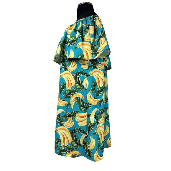 Show Me Your Mumu Off Shoulder Banana Graphic Print Mini Dress Teal Yellow Sz XL - Picture 6 of 13